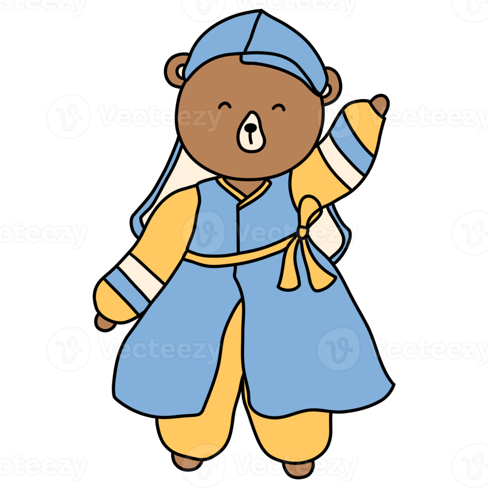 orso, animale personaggio waering hanbok, coreano tradizionale costume hanbok png