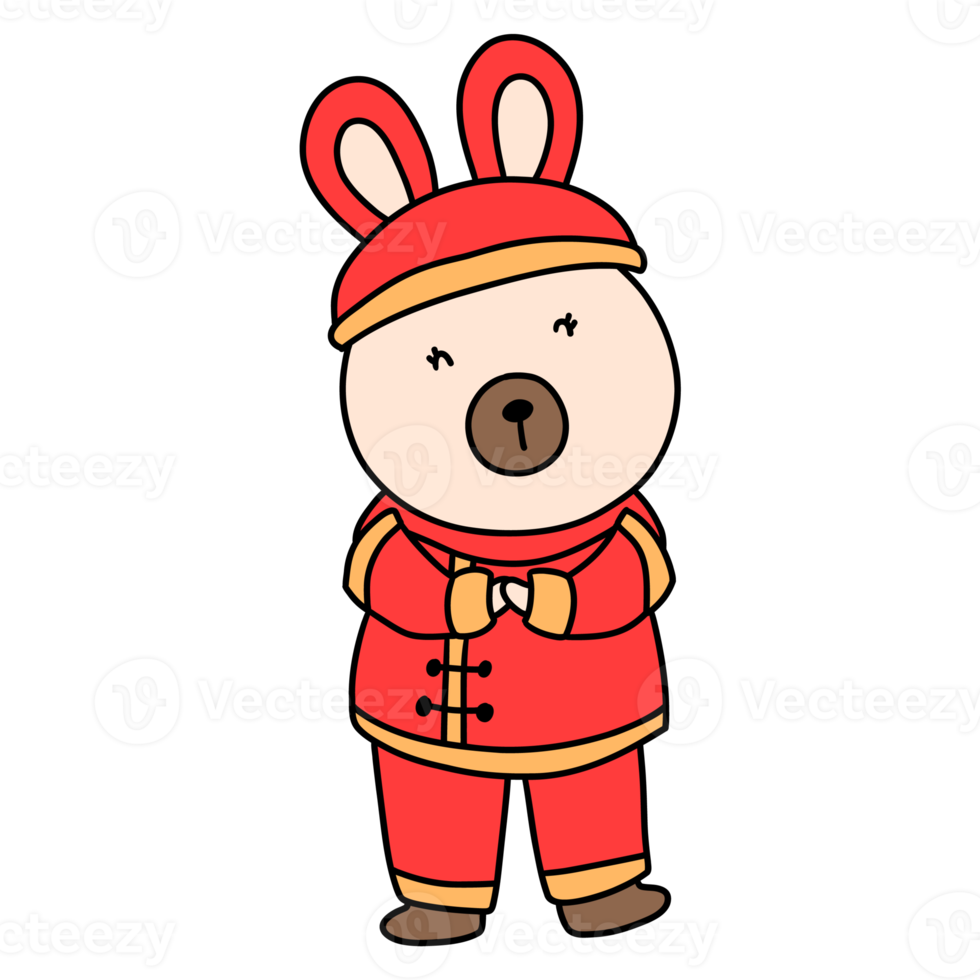 Cute bunny in Chinese traditional costume, Cheongsam dress png