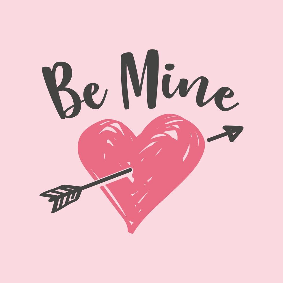 Happy Valentines Day, Be mine text hand lettering, Vector illustration for Valentines Day, Celebration, romantic quote postcard, card, invitation, banner template.