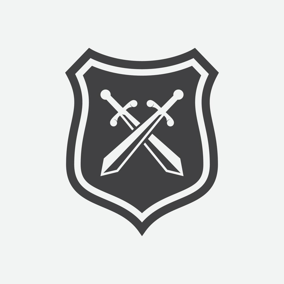 vector shield and crossed swords icon, flat design swords and shield vector icon, sword icon conception with shield icon, blade and shield vector illustration