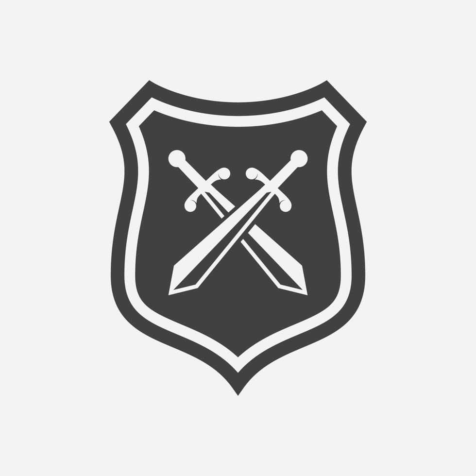 vector shield and crossed swords icon, flat design swords and shield vector icon, sword icon conception with shield icon, blade and shield vector illustration