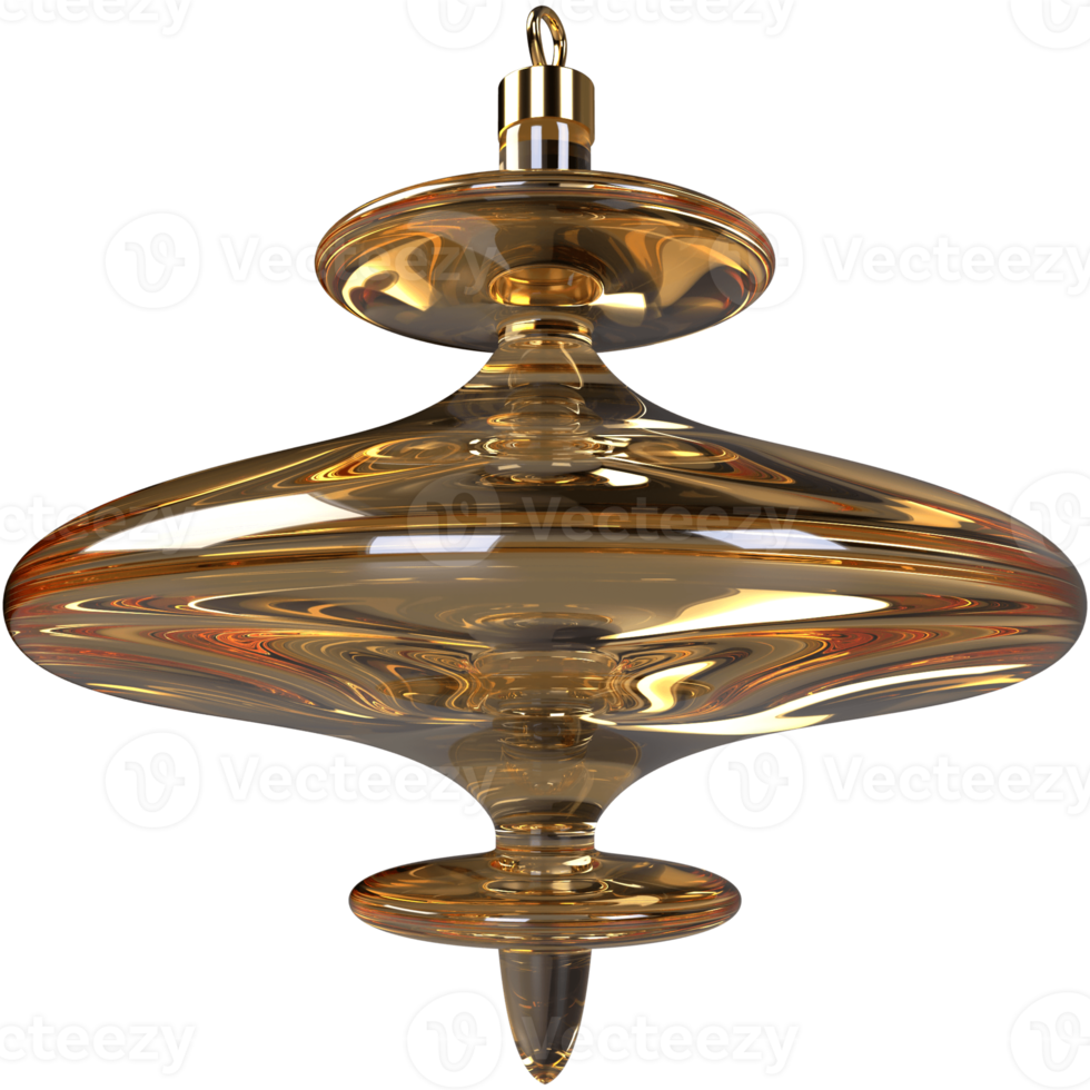 3d blown gold glass Christmas tree toy. Christmas and Happy New Year realistic design element. png
