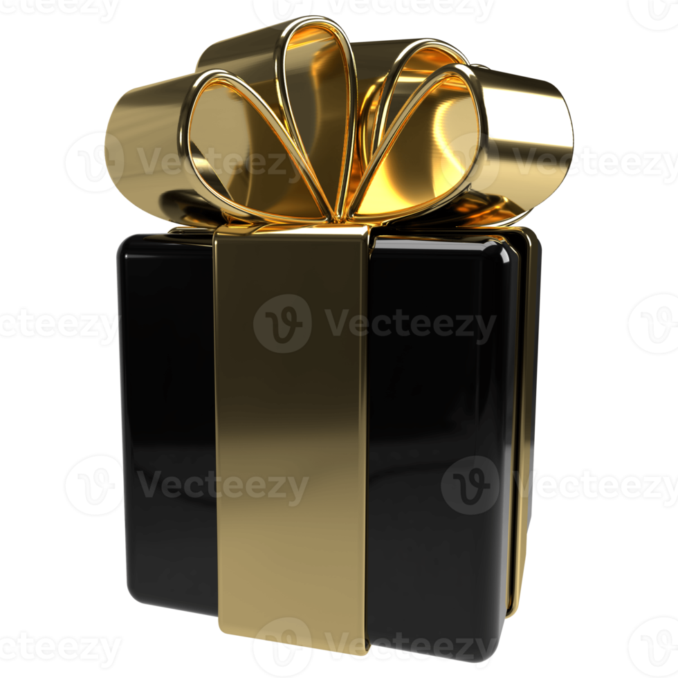 3d caixa de presente ouro preto. embrulho de presente de feriado de natal. png