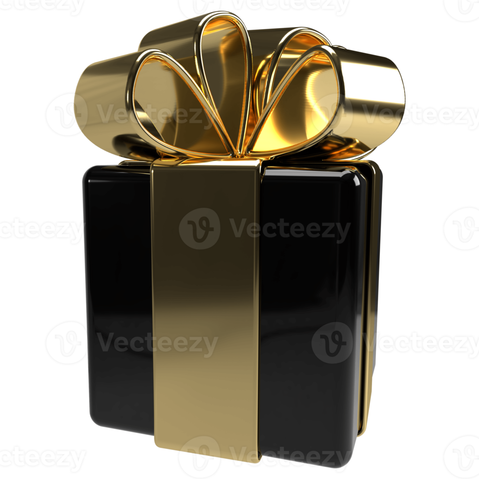 3d Gift Box Gold Black. Christmas Holiday Gift Wrap. 15271833 PNG