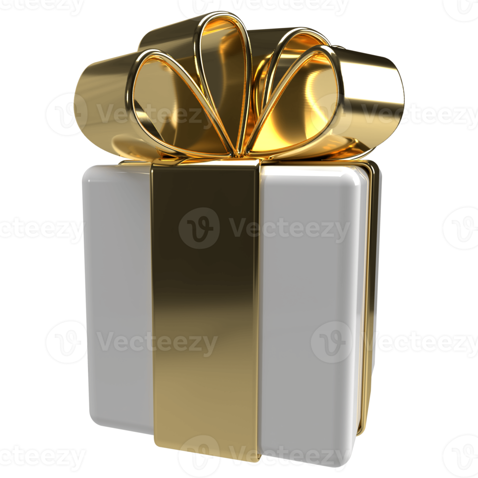 3d Gift Box Gold White. Christmas Holiday Gift Wrap. png