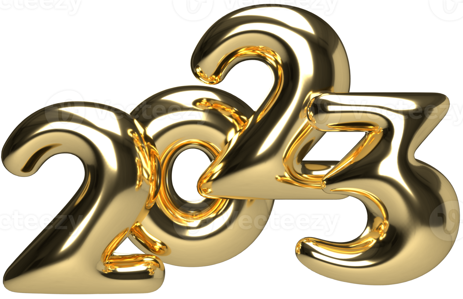 Gold numbers 2023 in elegant style with reflection. Realistic 3d sign