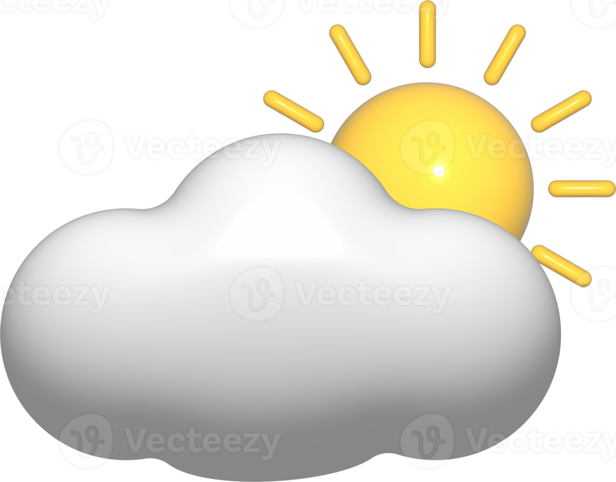 3D Sun and cloud white. 3d weather element png