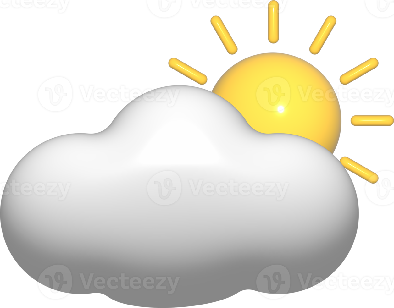 3d zon en wolk wit. 3d weer element png