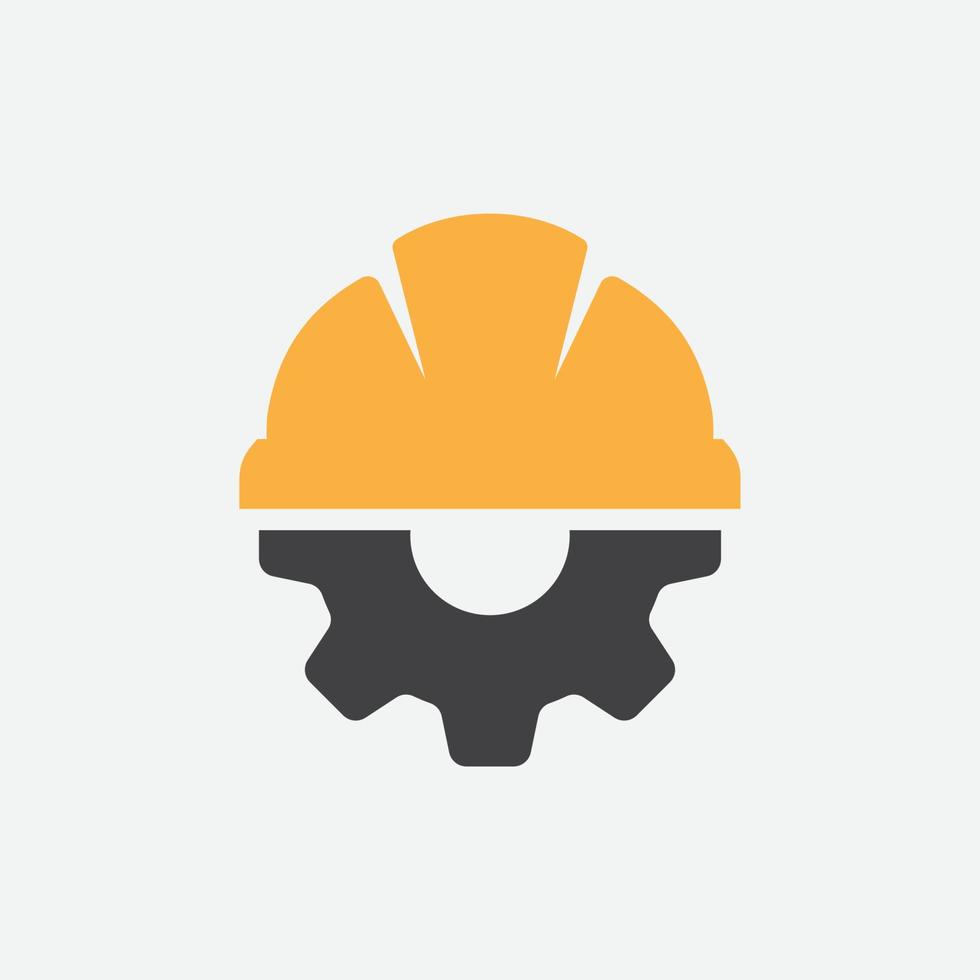 construcción de casco con diseño de icono de vector de engranaje, vector de engranaje de logotipo de timón