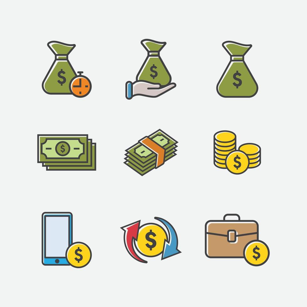 paquete de iconos de línea plana de moda para diseñadores y desarrolladores. iconos de dinero, inversión, finanzas, banca, seguros, financiación y pago, para sitios web y sitios web y aplicaciones móviles. vector