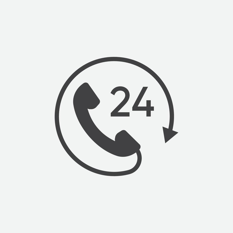 Call 24 icon vector illustration, 24 hour call service, Twenty four hour service flat design, 24h Support Simple Design, All day customer support call center icon, Telephone support 24 hours symbol