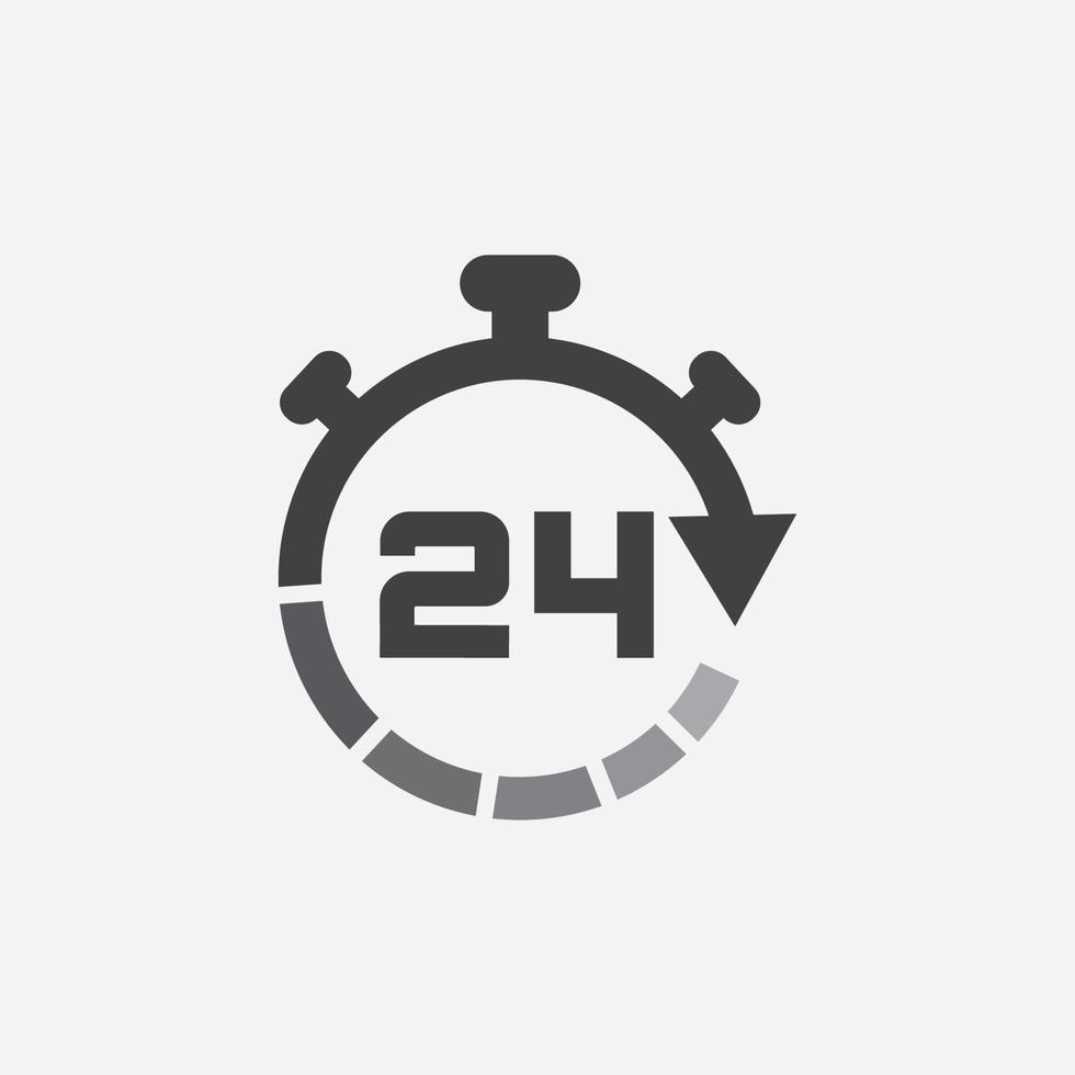 24 hours online vector icon, 24h support icon, Non stop working shop or service symbol, 24h Flat icon vector illustration