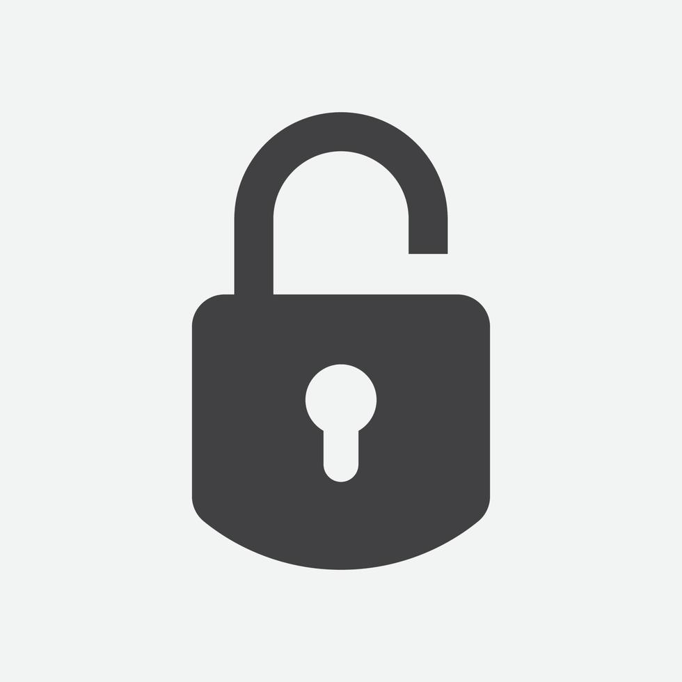 Padlock icon vector template, Black lock icon, Silhouette padlock for applications, sites. Private access icon, lock Vector illustration.
