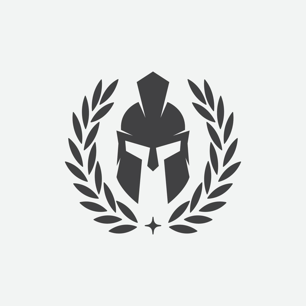 Wreath and helmet of the Spartan warrior symbol, emblem. Spartan helmet logo, illustration of spartan, Spartan Greek gladiator helmet armor flat vector icon