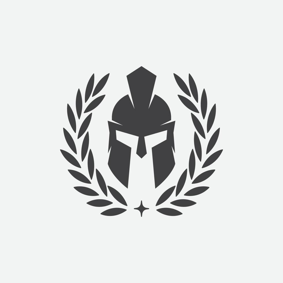 Wreath and helmet of the Spartan warrior symbol, emblem. Spartan helmet logo, illustration of spartan, Spartan Greek gladiator helmet armor flat vector icon