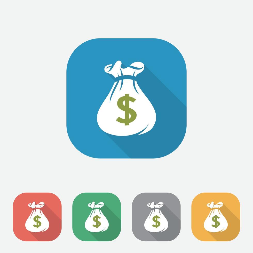 diseño de icono de bolsa de dinero, botón colorido de icono de comercio electrónico de diseño plano de dinero, icono web plano, ui, ux, aplicaciones vector