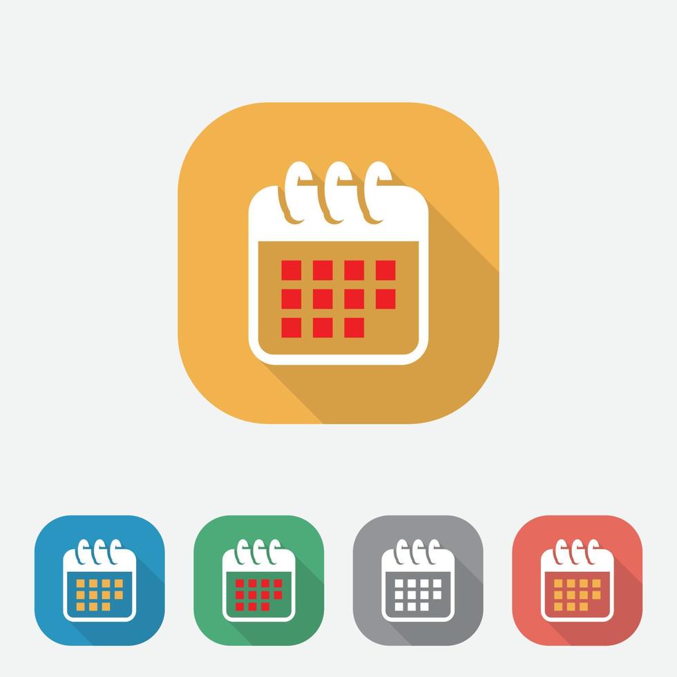 icono plano del calendario con sombra larga, icono plano del organizador, icono de vector de calendario de botón colorido para web, ui, ux