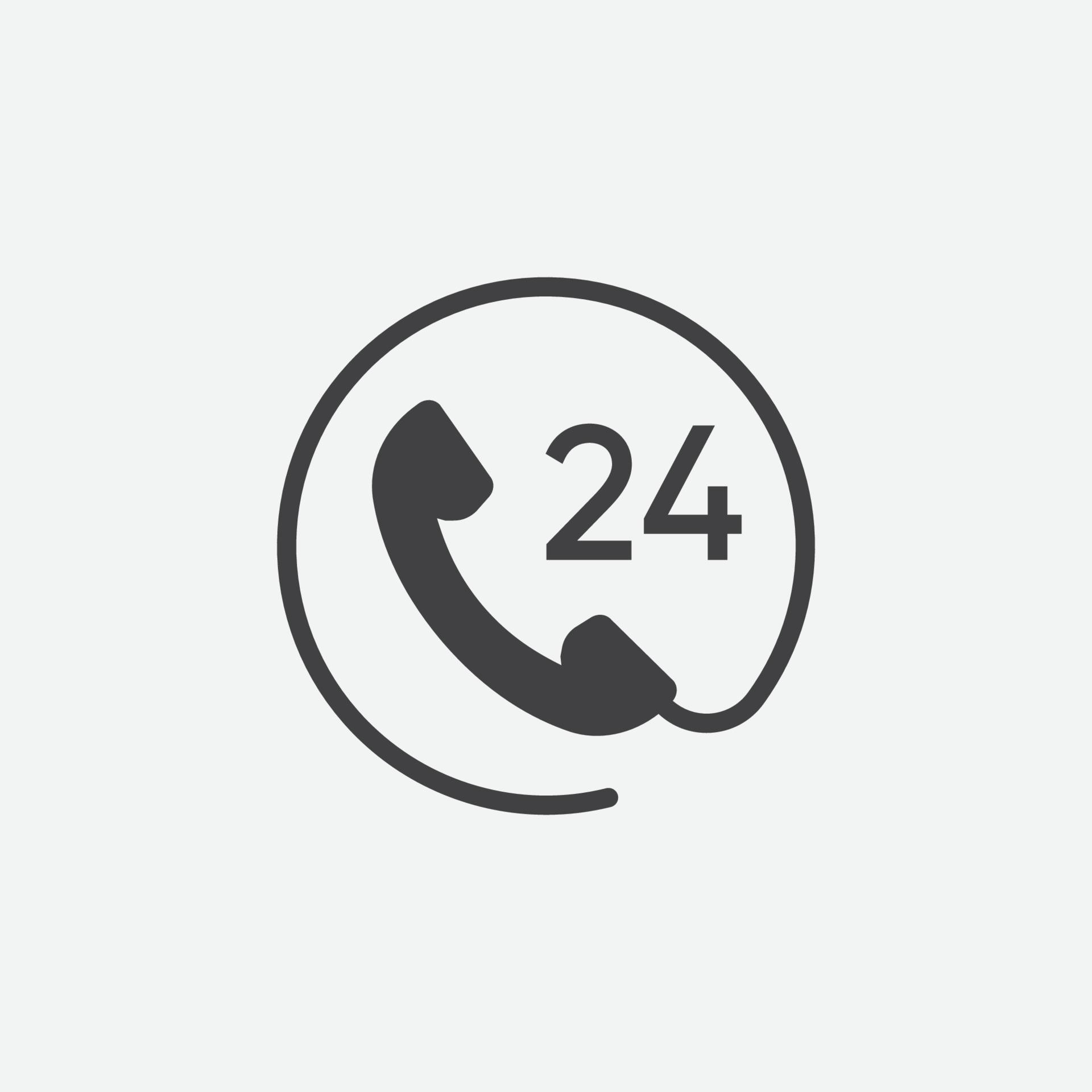 Call 24 icon vector illustration, 24 hour call service, Twenty four