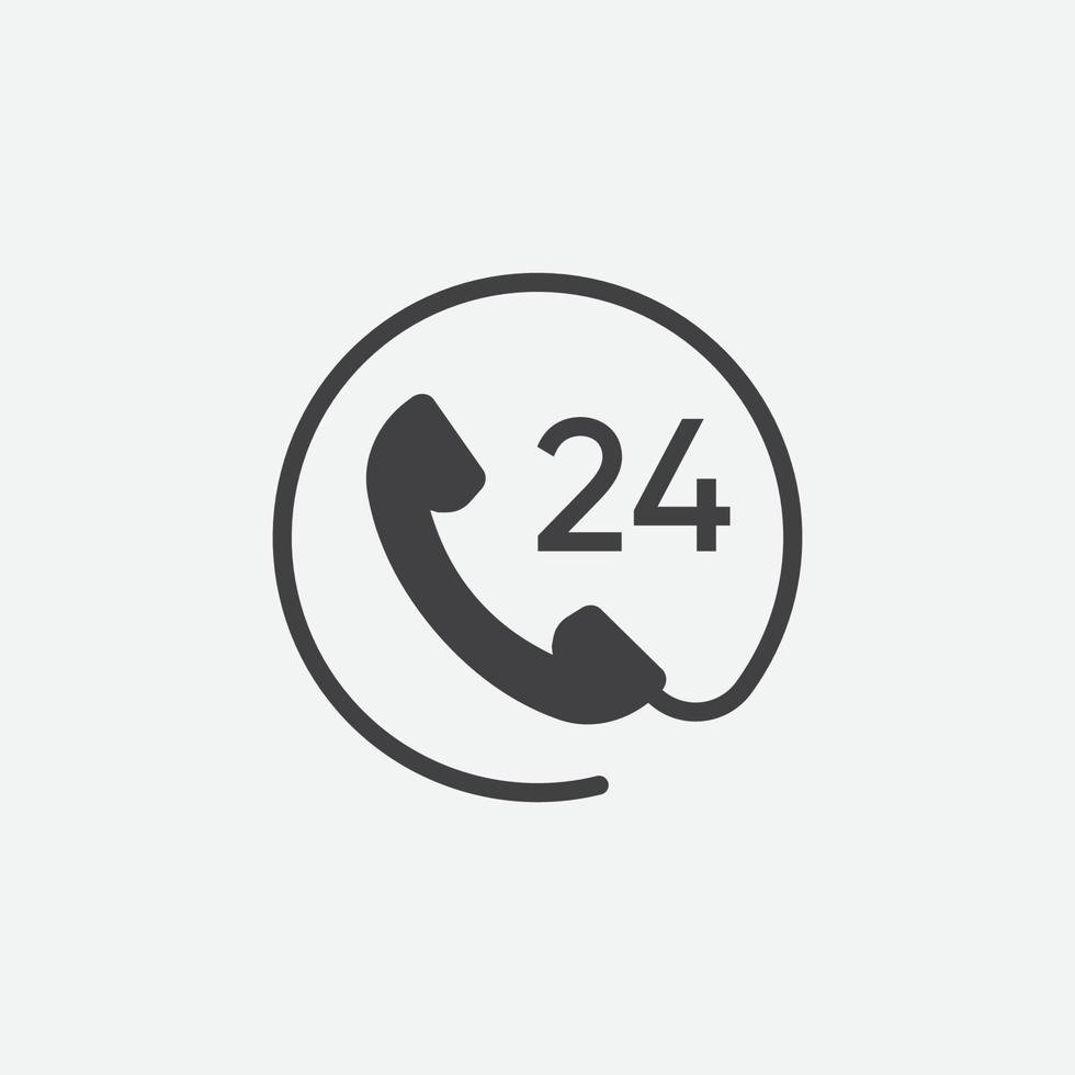 Call 24 icon vector illustration, 24 hour call service, Twenty four