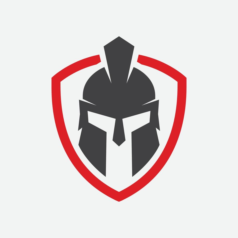 shield and helmet of the Spartan warrior symbol, emblem. Spartan helmet logo, vector illustration of spartan shield and helm, Spartan Greek gladiator helmet armor flat vector icon