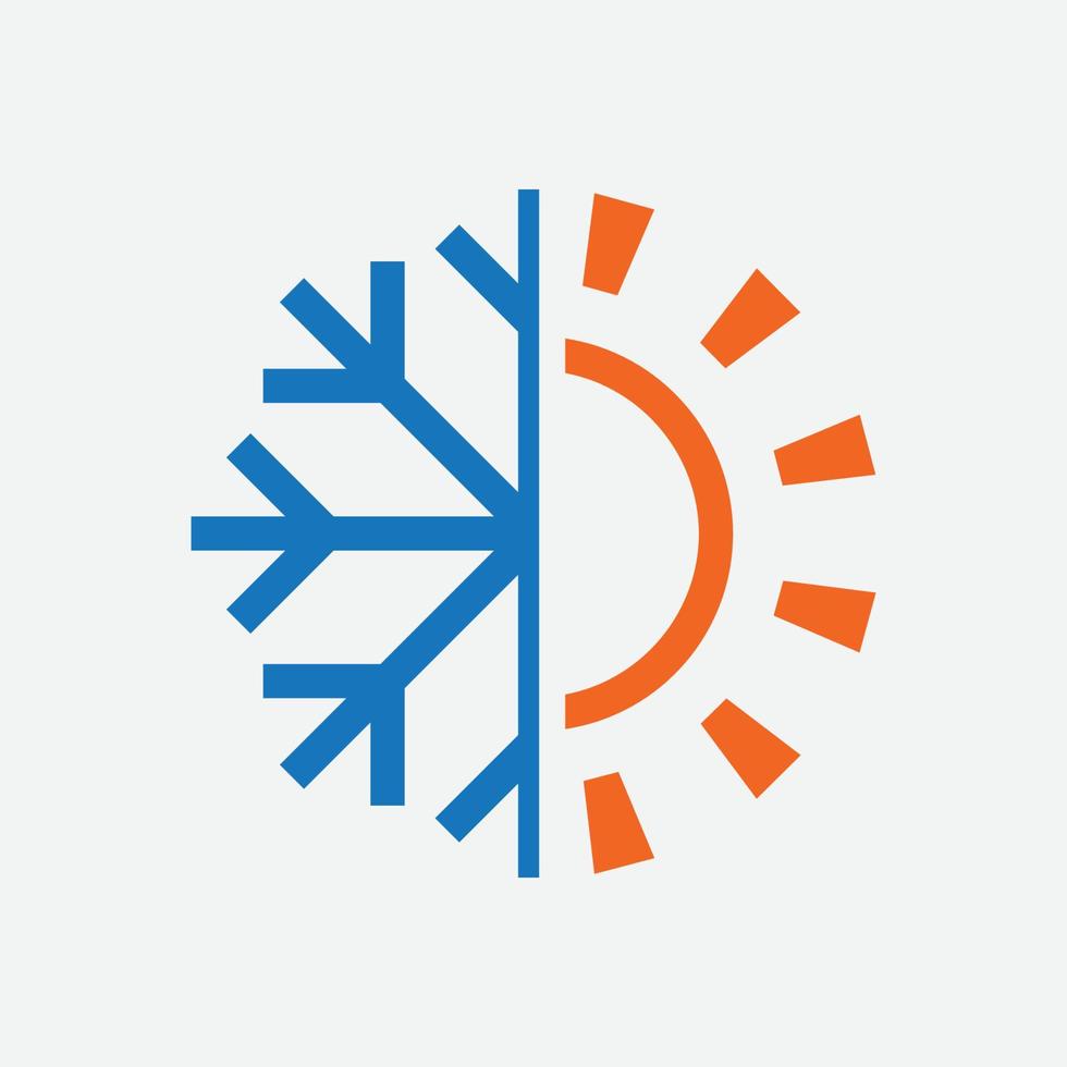 plantilla de diseño de logotipo frío y caliente, icono de calefacción y refrigeración, vector de iconos de sol y copos de nieve, caliente, frío, elemento, invierno, acondicionamiento