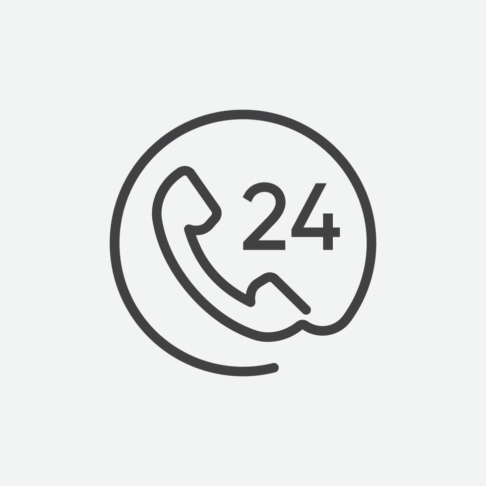 Call 24 icon vector illustration, 24 hour call service, Twenty four hour service flat design, 24h Support Simple Design, All day customer support call center icon, Telephone support 24 hours symbol