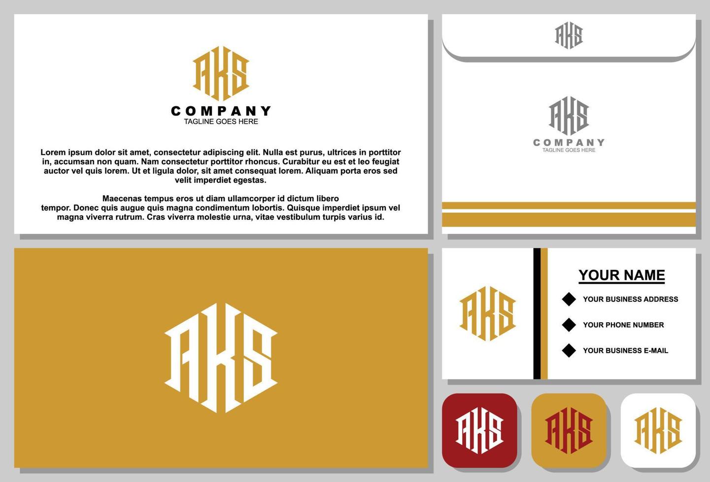 Letter A K S monogram logo design with business card template vector