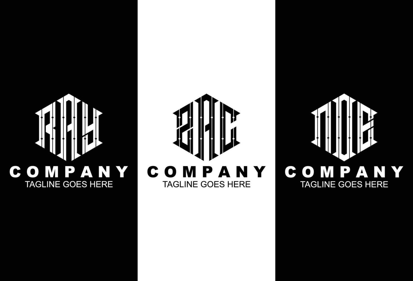 Set of 3 letter initials monogram logo design template vector