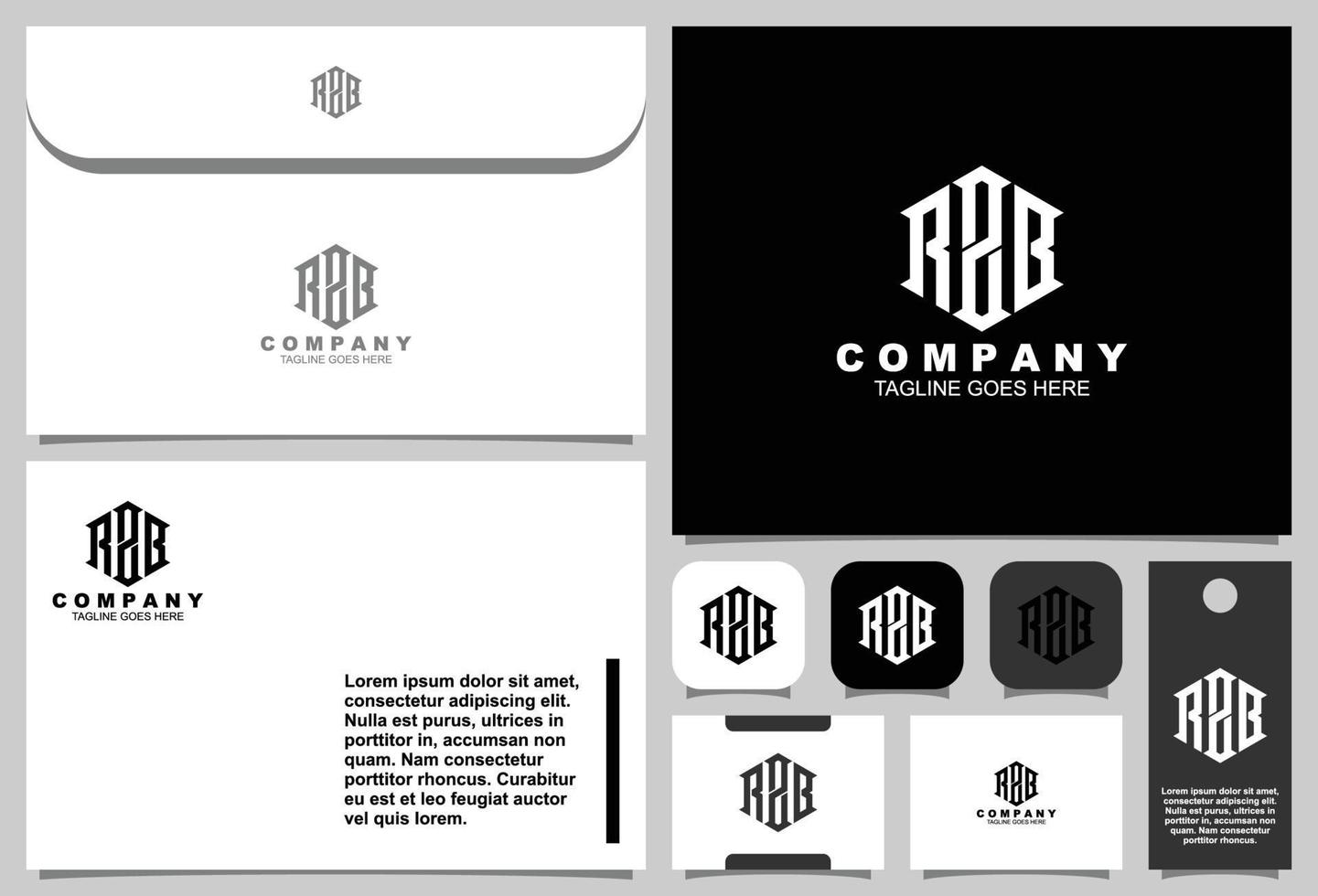 Letter R Z B monogram logo design with business card and envelope template vector