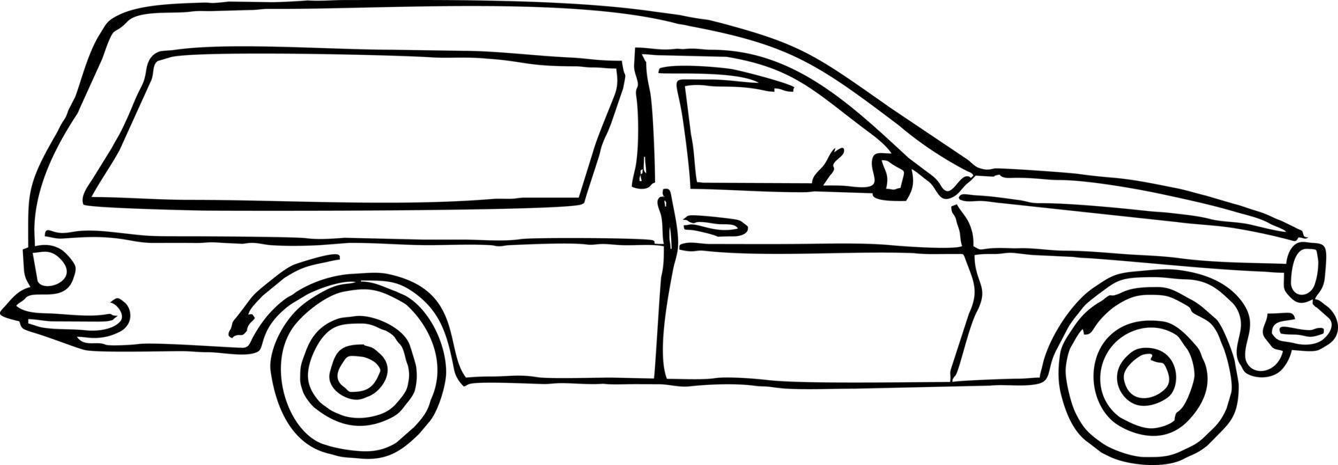 Vector vintage funeral hearse car with coffin inside sketch. Isolated illustration