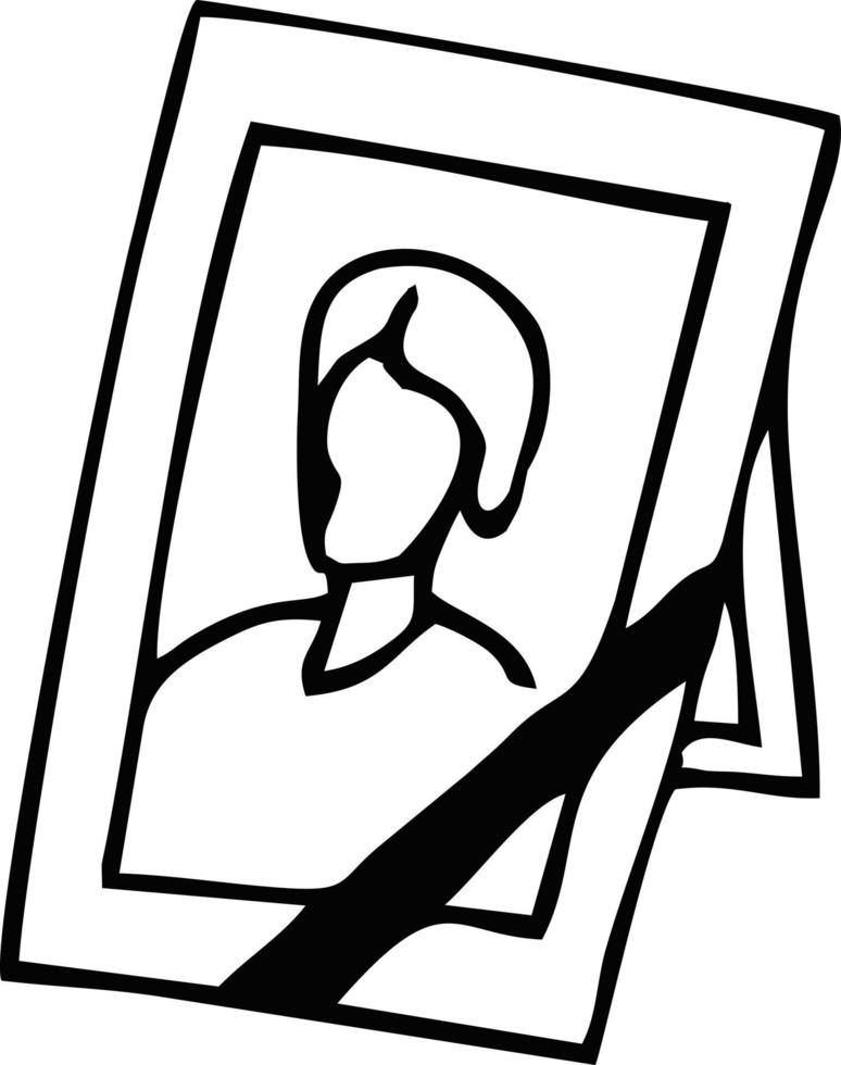 Photo of the deceased person icon. Photo of a dead man or woman with a black ribbon. Wake of the dead. Sketch vector illustration