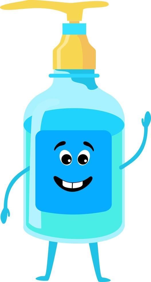 Cute kawaii disinfection or and sanitizer bottle, washing gel. Vector illustration Character happy kawaii hand sanitizer for hygiene, disinfect, medical, clean life, anti virus, bacteria, health care