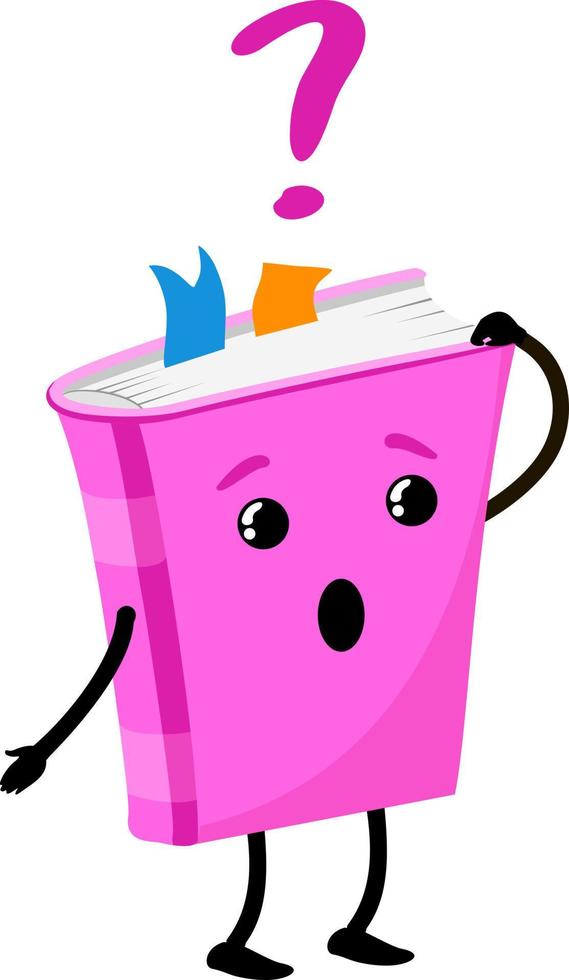 Shocked textbook. Surprised book in the shape mascot. Mascot book with hands, surprised expression, cute character cartoon icon isolated. Vector illustration