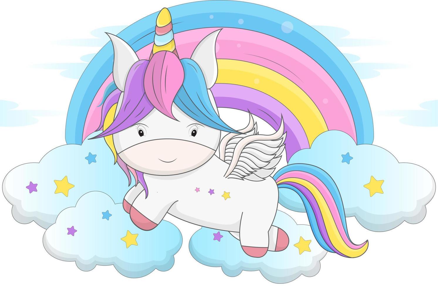 vector background with a rainbow unicorn in cloudy sky for banners