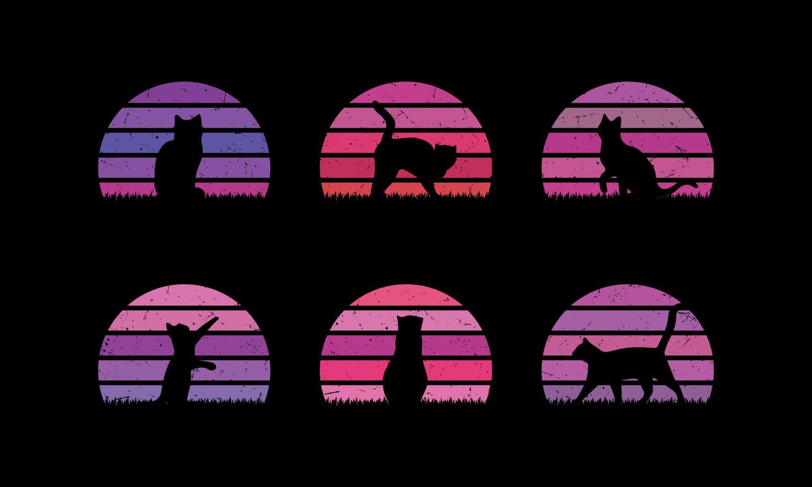 cat t shirt design with sunset vector