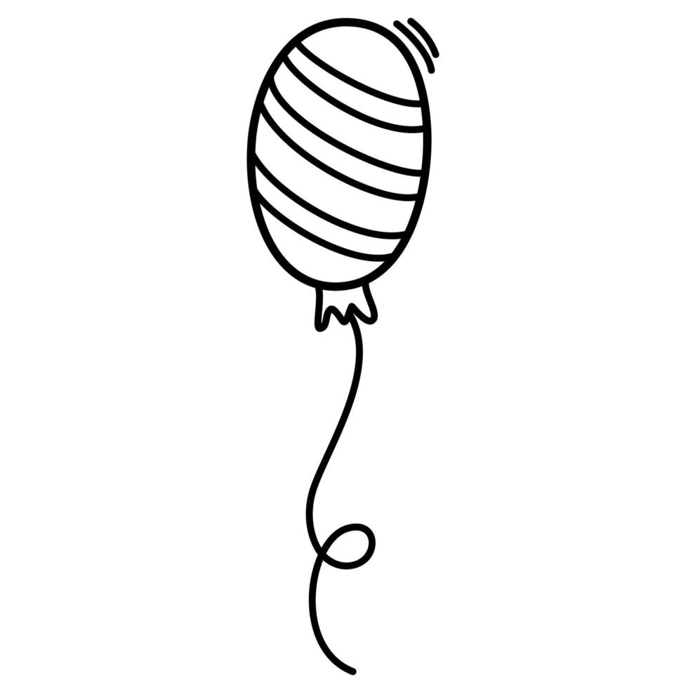 Birthday balloon. Line art symbol for web printing and applications. Vector illustration in doodle style hand-drawn isolated on the white background.