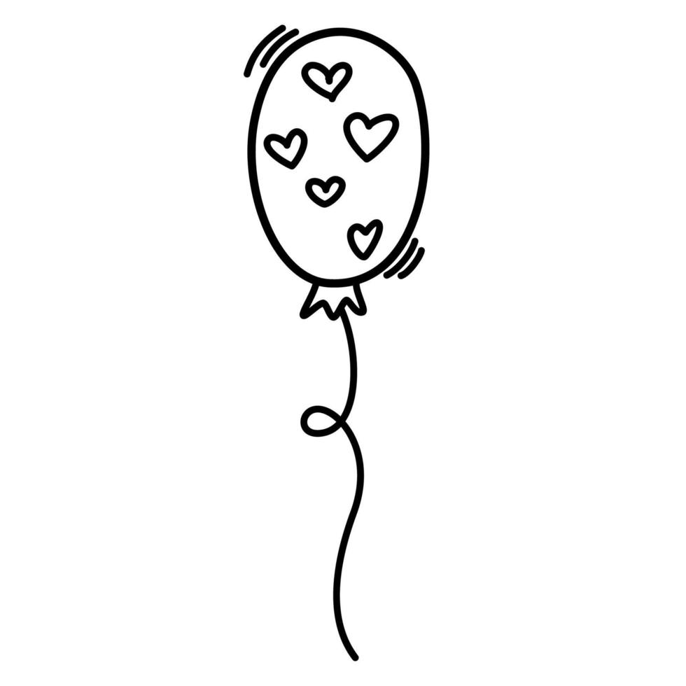 Birthday balloon. Line art symbol for web printing and applications. Vector illustration in doodle style hand-drawn isolated on the white background.