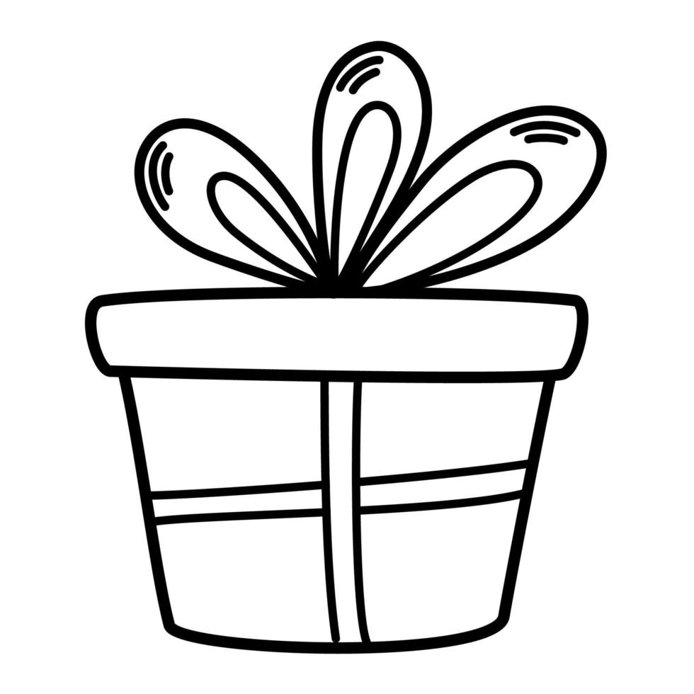 lazo de regalo. elemento de cumpleaños. símbolo de arte de línea para impresión web y aplicaciones. ilustración vectorial en estilo garabato dibujada a mano aislada en el fondo blanco. vector