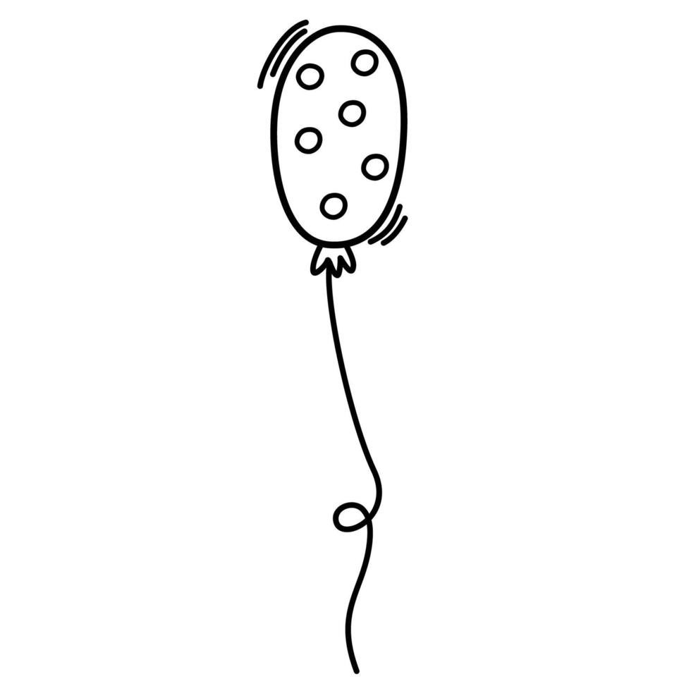 Birthday balloon. Line art symbol for web printing and applications. Vector illustration in doodle style hand-drawn isolated on the white background.