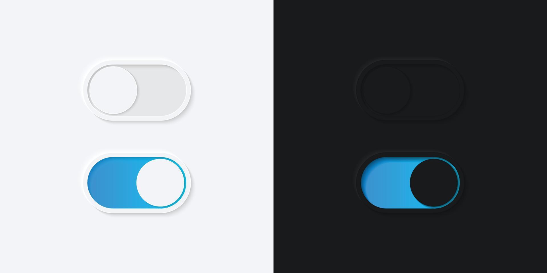 Minimalist Switch Button in Neumorphism Design. Simple, modern and elegant. Smooth and soft 3D user interface. Light mode and Dark Mode. For website or apps design. Vector Illustration.