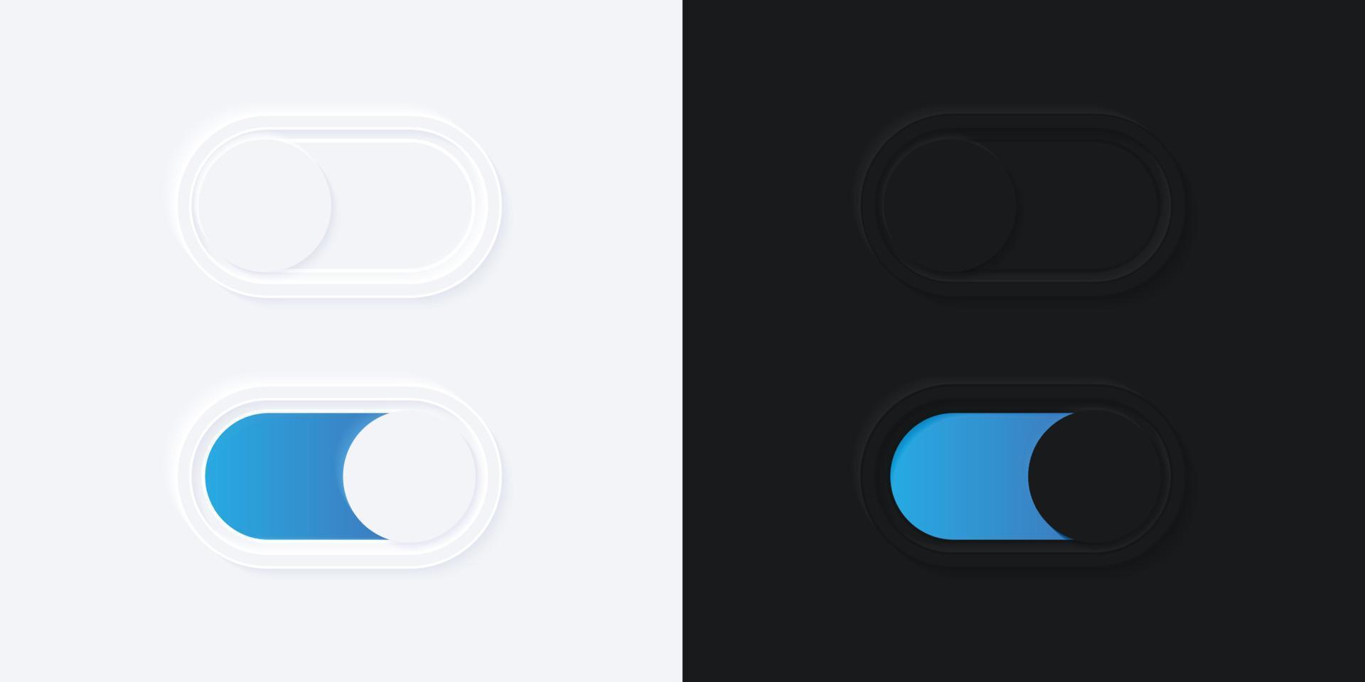 Minimalist Switch Button in Neumorphism Design. Simple, modern and elegant. Smooth and soft 3D user interface. Light mode and Dark Mode. For website or apps design. Vector Illustration.