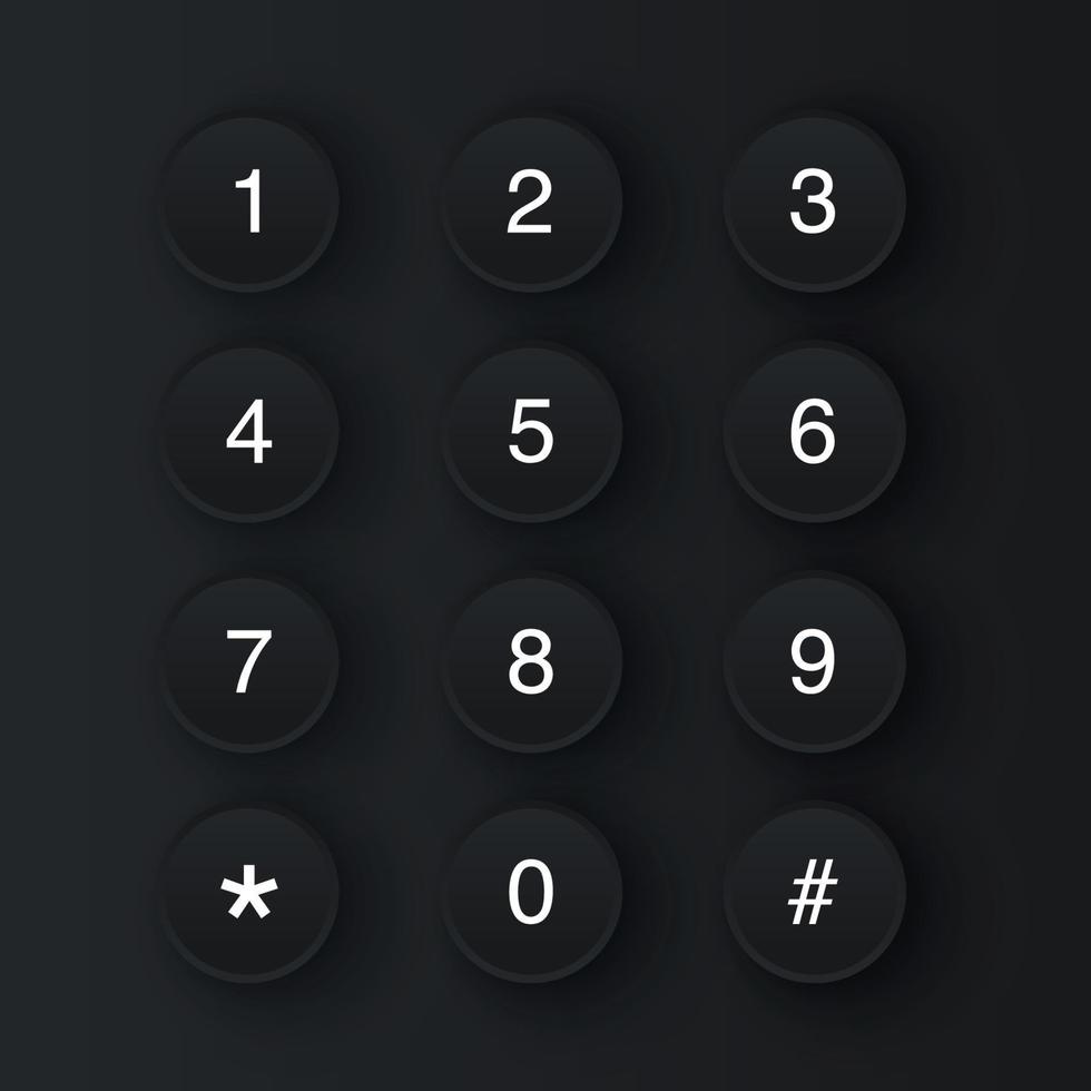 diseño moderno de modo oscuro del teclado de marcación 3d vector