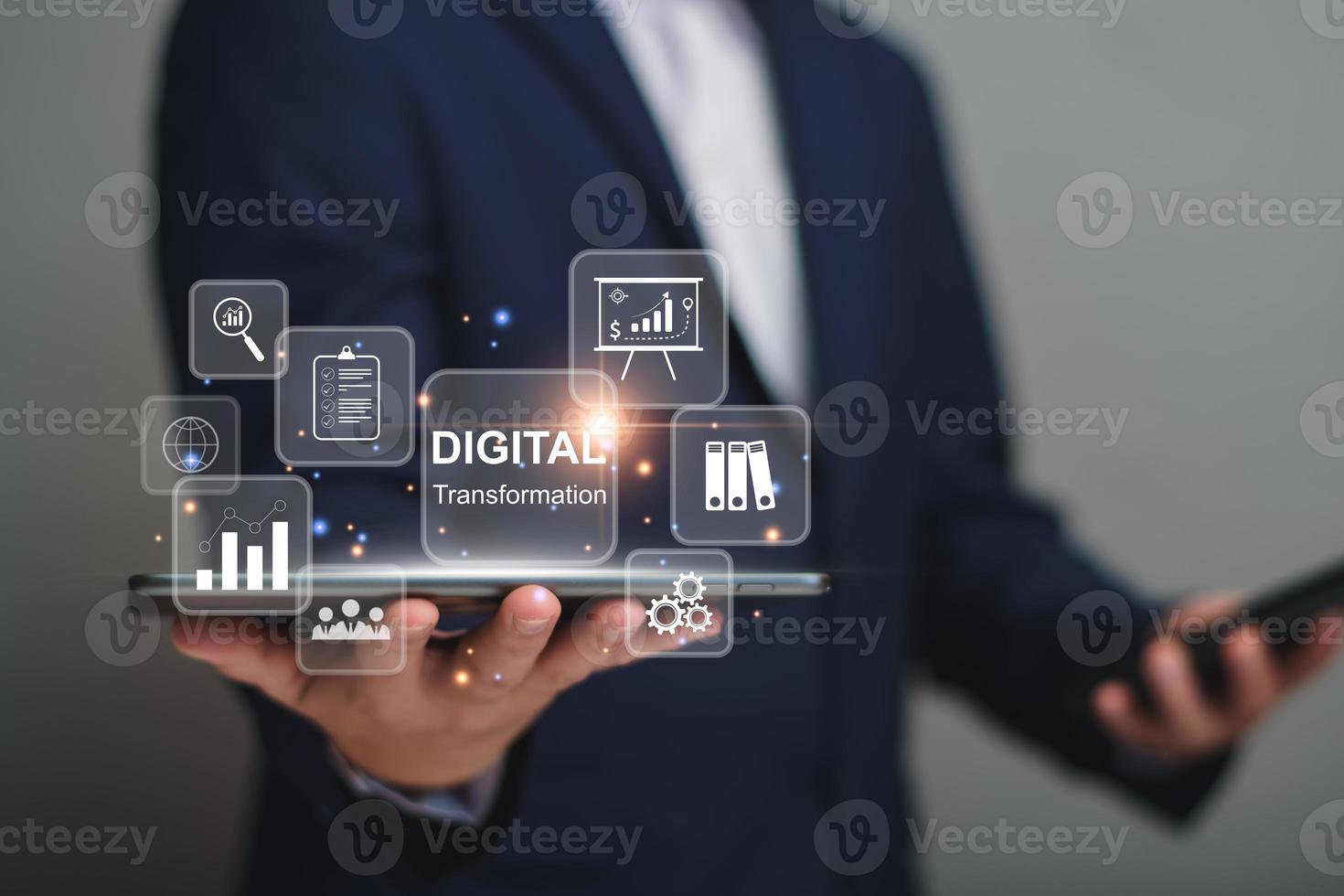 Digital transformation technology strategy, digitization and digitalization of business processes and data, optimize and automate operations, business service management, internet and cloud computing. photo