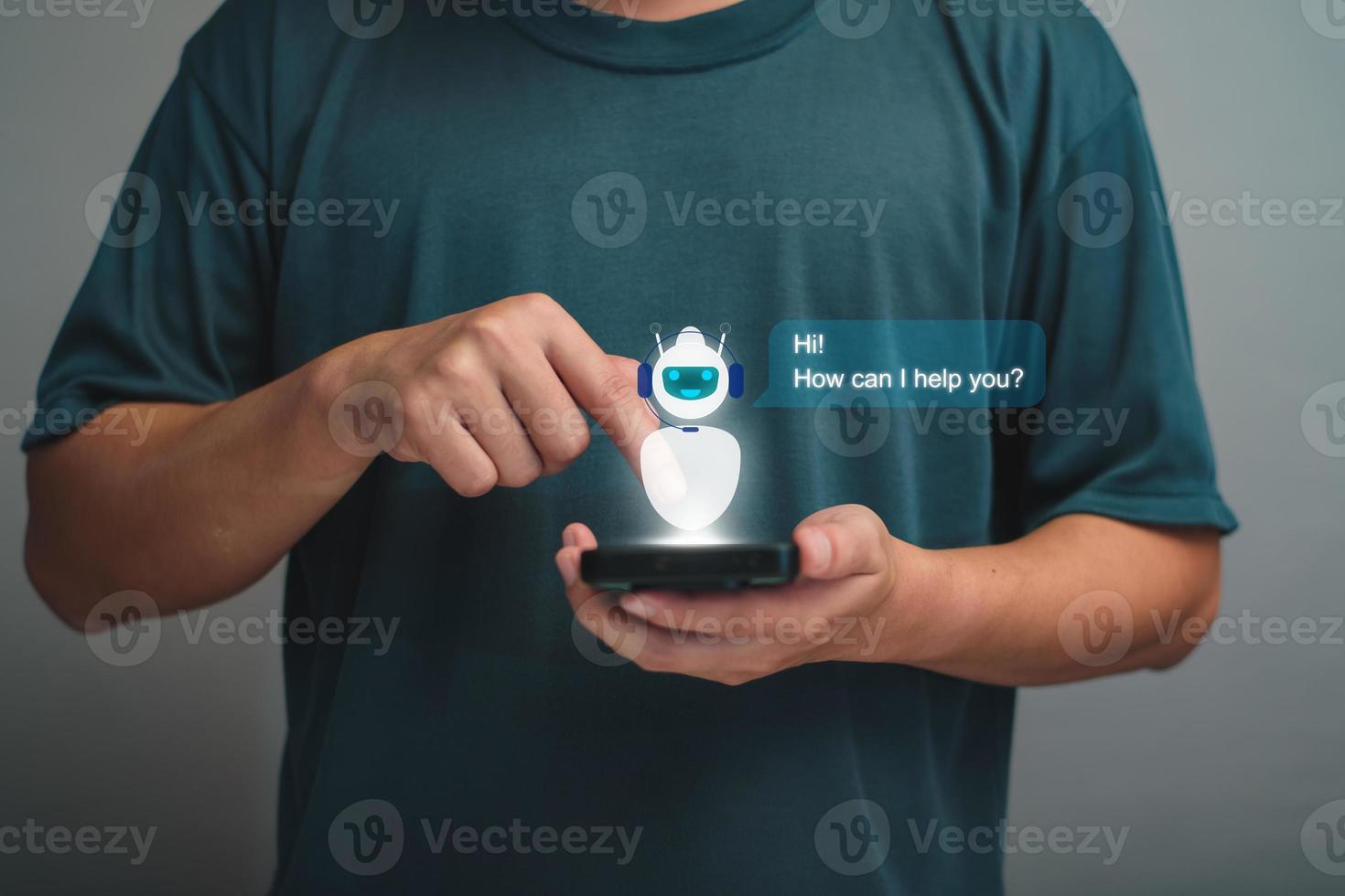 AI Chatbot intelligent digital customer service application concept, computer mobile application uses artificial intelligence chatbots automatically respond online messages to help customers instantly photo