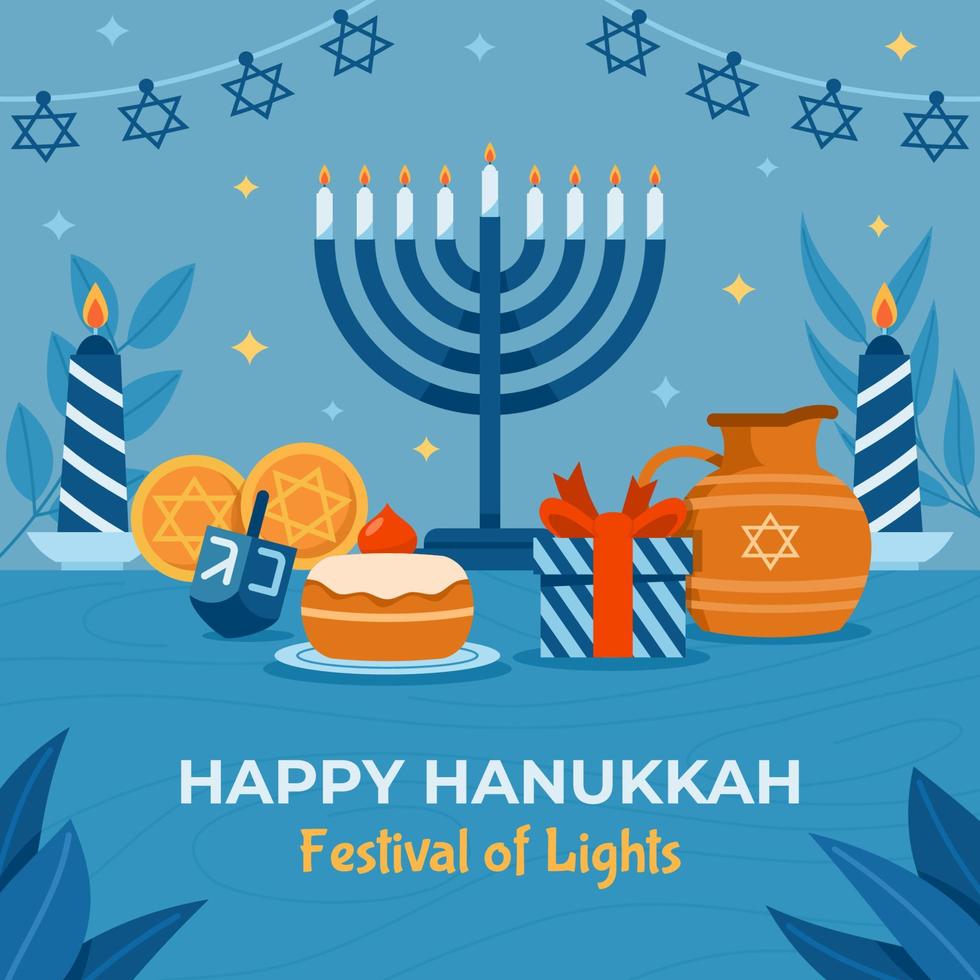 celebrando el festival de las luces de hanukkah vector