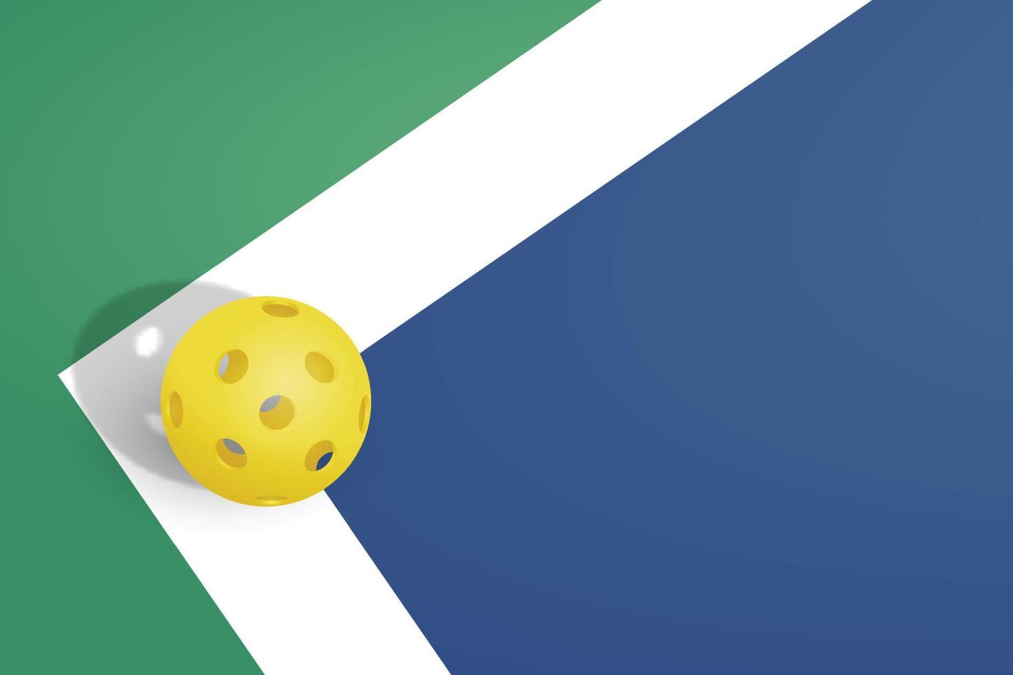 fondo de pickleball con una bola amarilla sobre la línea de campo. fondo de pickleball con espacio negativo para poner tu texto. ideal para carteles, volantes, pancartas, etc. vector