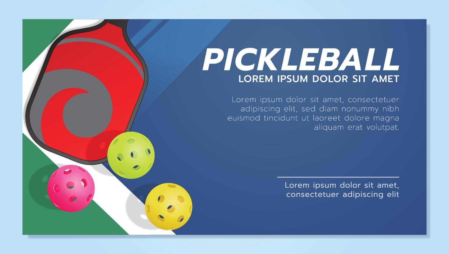 pickleball banner template with a paddle and 3 balls. vector