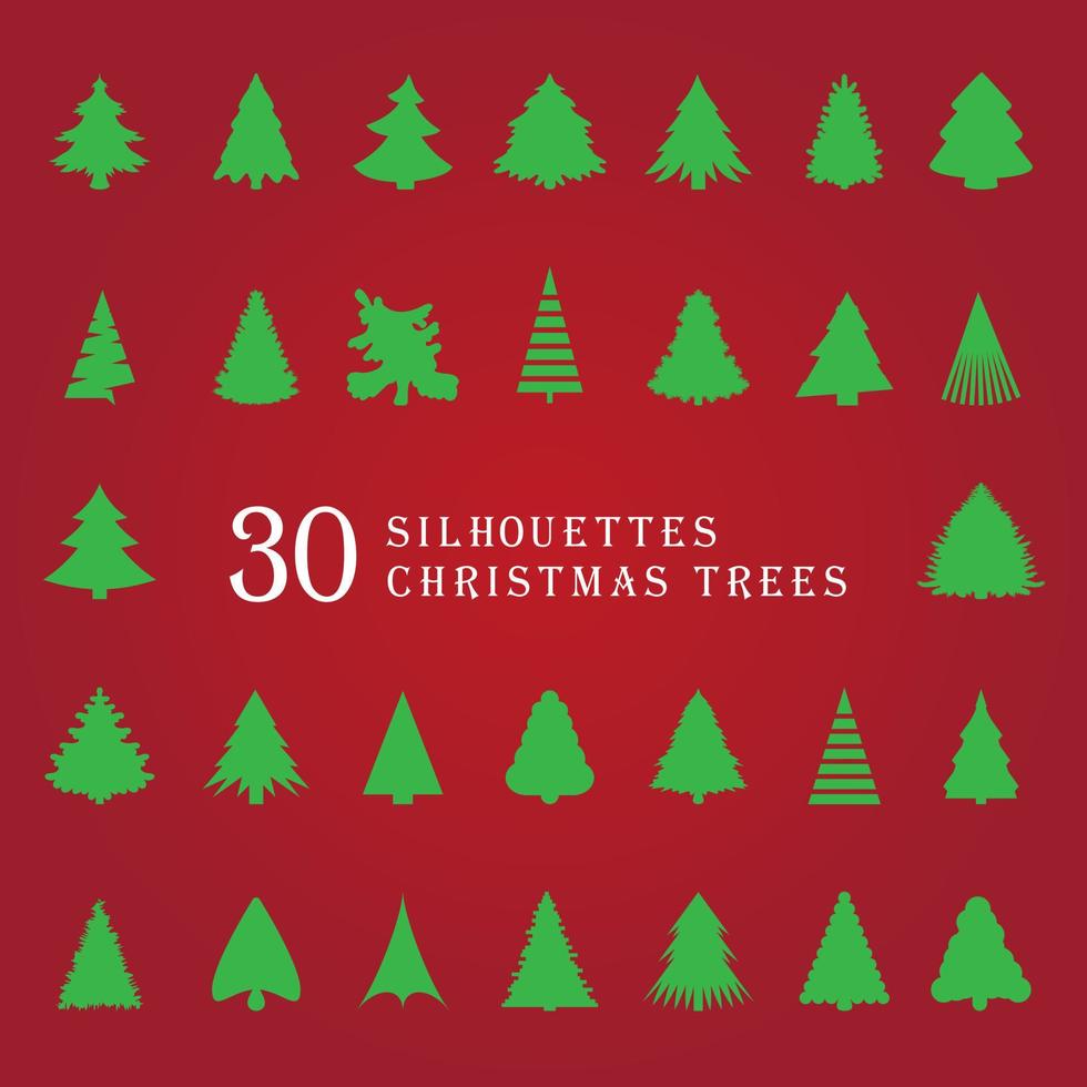 30 silhouettes of Christmas trees vector