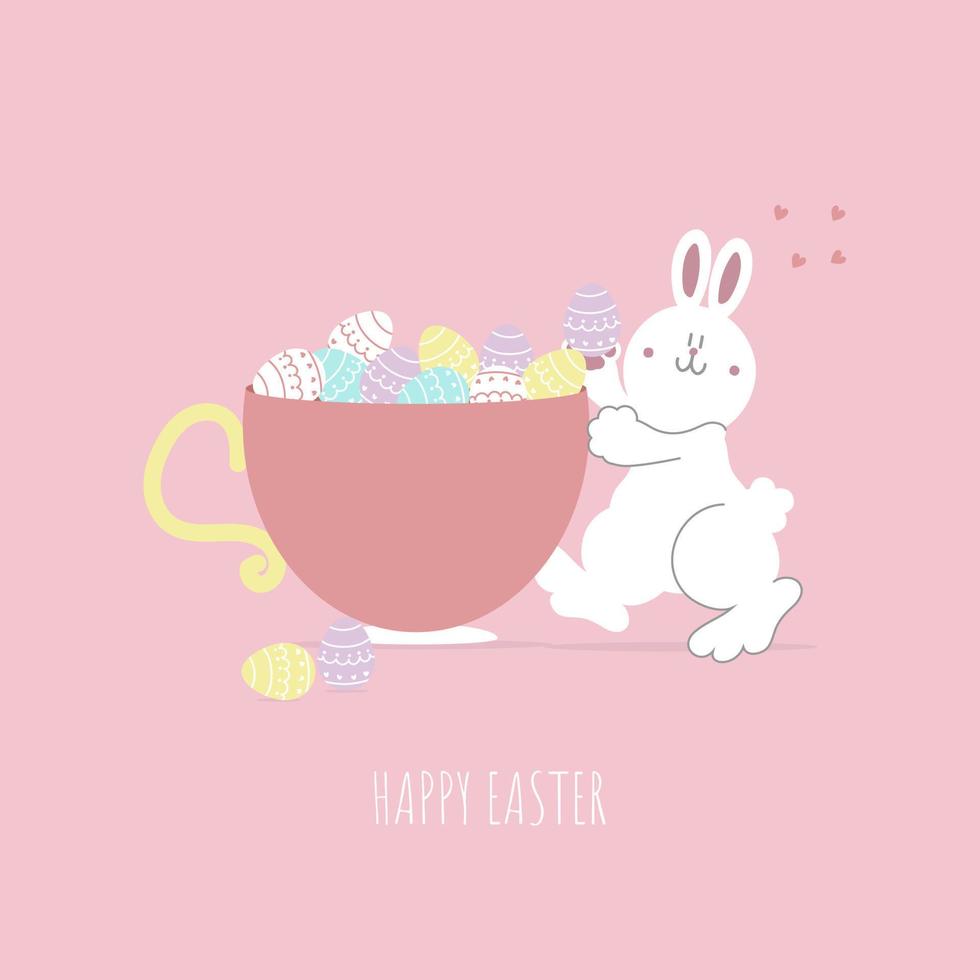 happy easter festival with animal pet bunny rabbit and egg, pastel color, flat vector illustration cartoon character