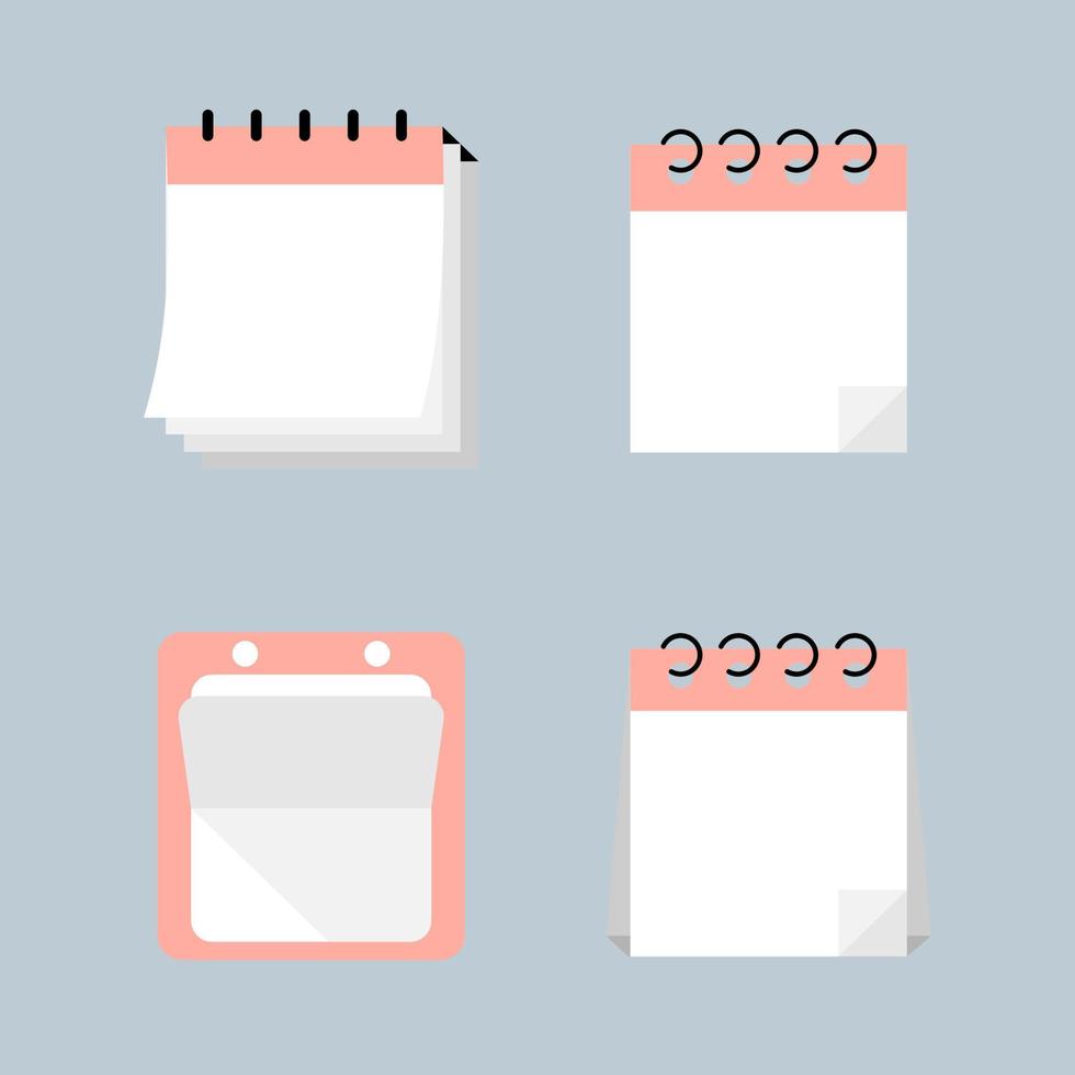 conjunto de colección de icono de calendario en blanco, bloc de notas de papel, cuadro de texto, diseño plano, vector, ilustración vector